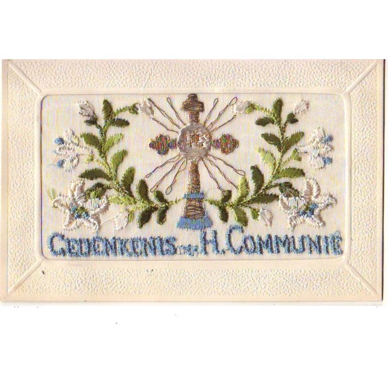 n°13501 - Carte Brodée - Cedenkenis H. Communie - Croix - Communion