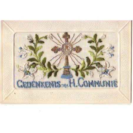 n°13501 - Carte Brodée - Cedenkenis H. Communie - Croix - Communion