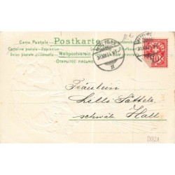 n°28821 - Carte Gaufrée - Prosit Neujahr - Nain près de champignons, soufflant dans une trompette