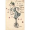 n°28822 - Nouvel An - Prosit Neujahr 1904 - Jeune femme faisant des bulles de savon