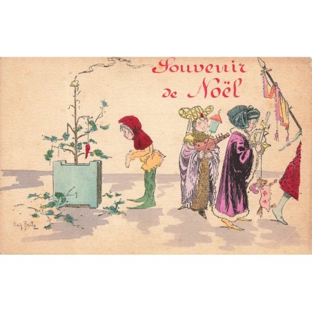 n°28828 - Louis Bailly - Souvenir de Noël - Enfants déguisés passant près d'un sapin dépouillé