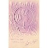 n°28829 - Carte Gaufrée - Fantaisie - Femme de profil dans un médaillon - Art Nouveau