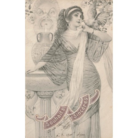 n°28831 - Fantaisie - Souhaits Sincères - Femme avec une colombe posée sur le bras