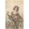 n°28838 - Fantaisie - MM Vienne n°355 - Jeune femme cueillant des roses