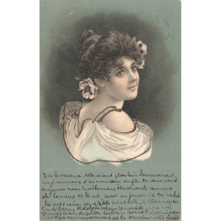n°28840 - Clapsaddle - Jeune femme légèrement de dos - Carte avec des paillettes