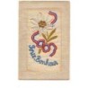 n°13504 - Carte Brodée - Porte-Bonheur Edelweis avec un ruban au couleur tricolore