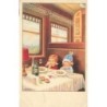 n°28848 - Illustrateur A. Bertiglia - Couple d'enfants mangeant dans un wagon restaurant