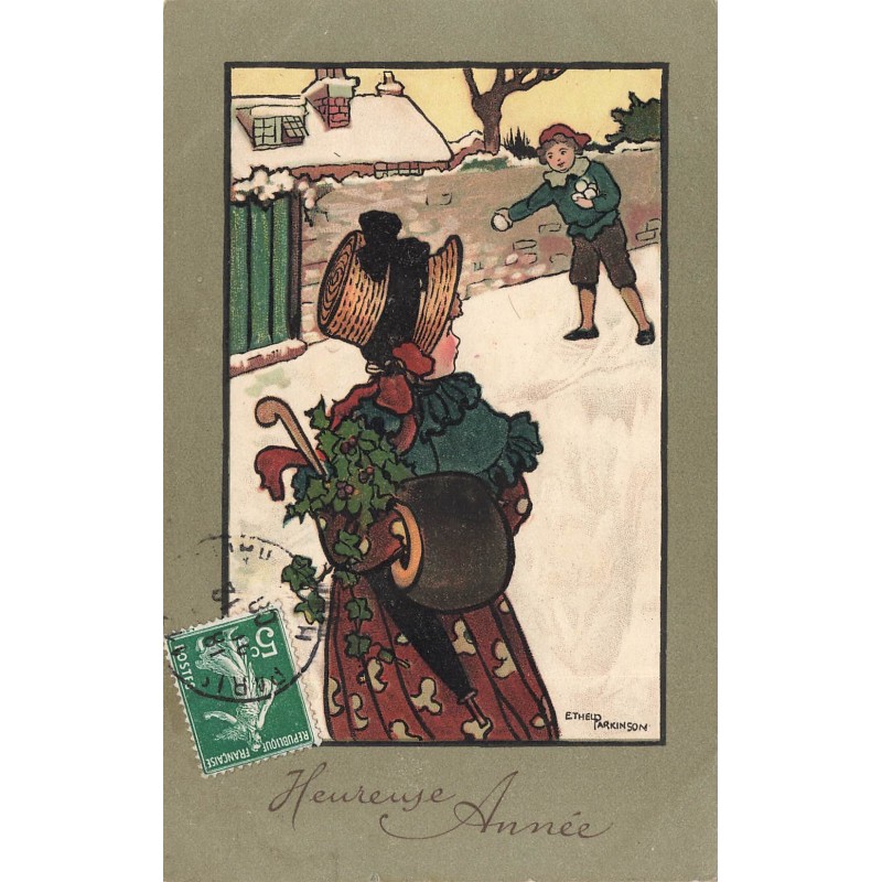 n°28856 - MM Vienne 232 - Ethel Parkinson - Garçon prêt à lancer des boules de neige sur une jeune femme