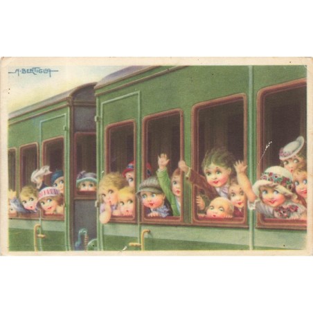 n°28859 - Illustrateur - A. Bertiglia - Enfants dans un train disant au revoir