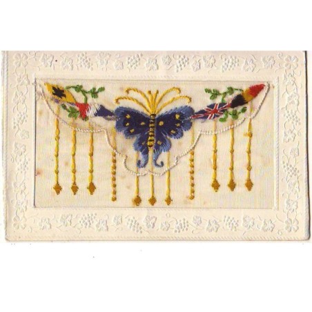 n°13506 - Carte Brodée - Papillon et Drapeaux