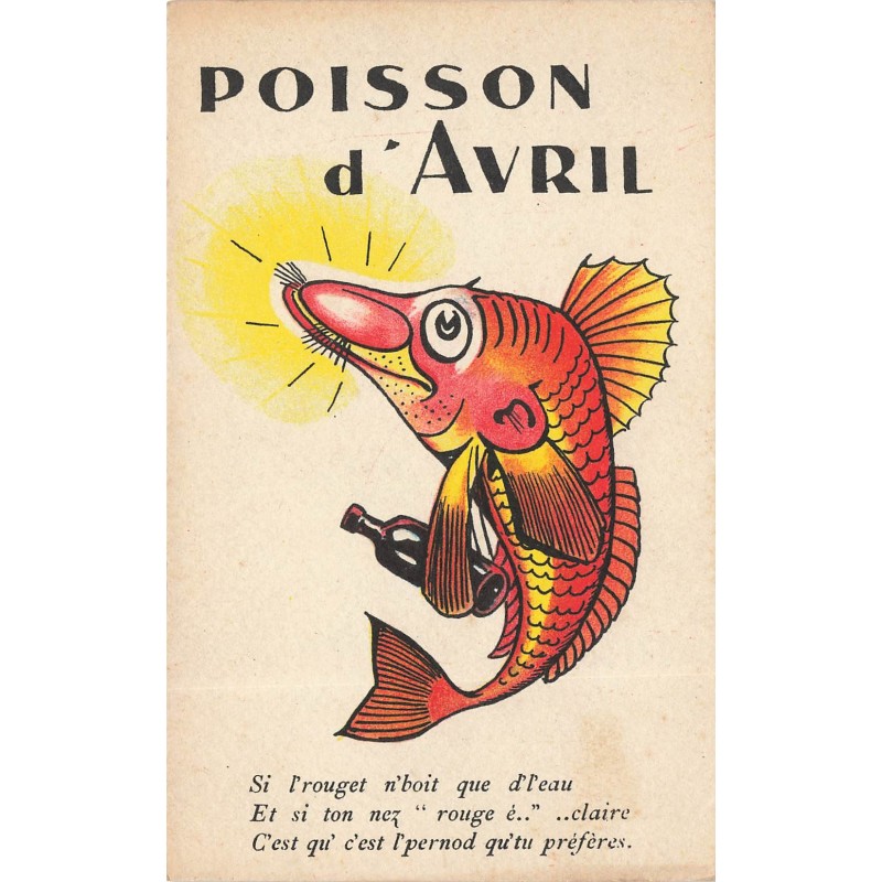 n°28865 - 1er Avril - Poisson d'Avril - Si l'rouget n'boit que d'l'eau ...  - Poisson humanisé
