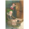 n°28869 - Carte Gaufrée - MSIB 13502 - Buon capo d'anno - Enfant règlant une pendule, tandis qu'un vieil homme dort
