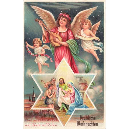 n°28877 - Carte Gaufrée - Noël - Fröhliche Weihnachten - Scène de la nativité