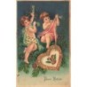 n°28882 - Carte Gaufrée - MSIB 13537 - Buon Natale - Anges, l'un tenant un coeur comme décoration pour un sapin