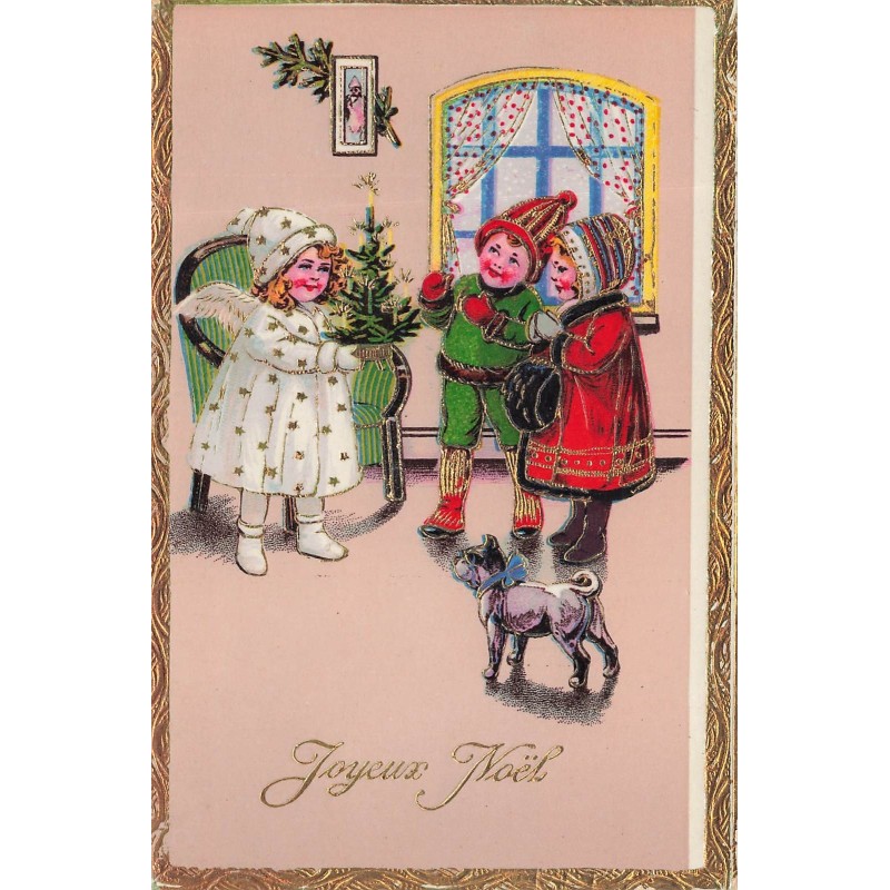 n°28886 - Joyeux Noël - Ange apportant un sapin à des enfants