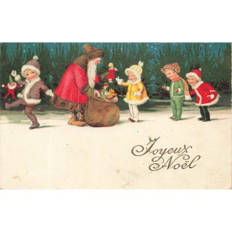 n°28888 - Joyeux Noël - Père Noël distribuant des jouets à des enfants