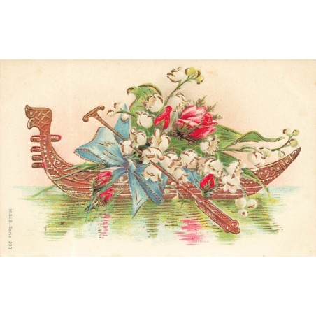 n°28892 - Carte Gaufrée - MSIB 230 - Une gondole remplie de brins de muguet