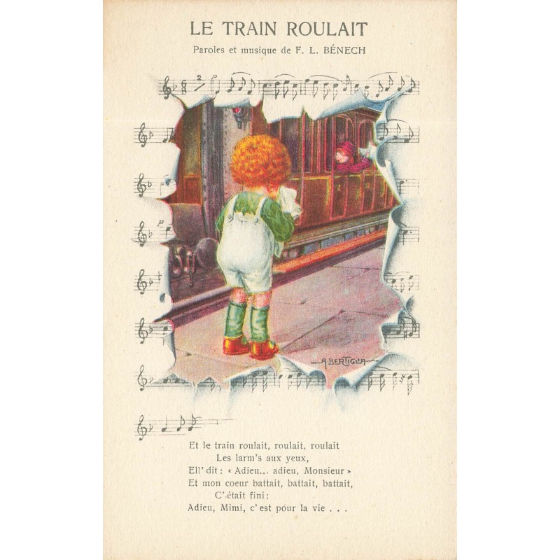 n°28901 - Illustrateur - A. Bertiglia - Le Train Roulait - Paroles et Musique de F. L. Bénech - Partition