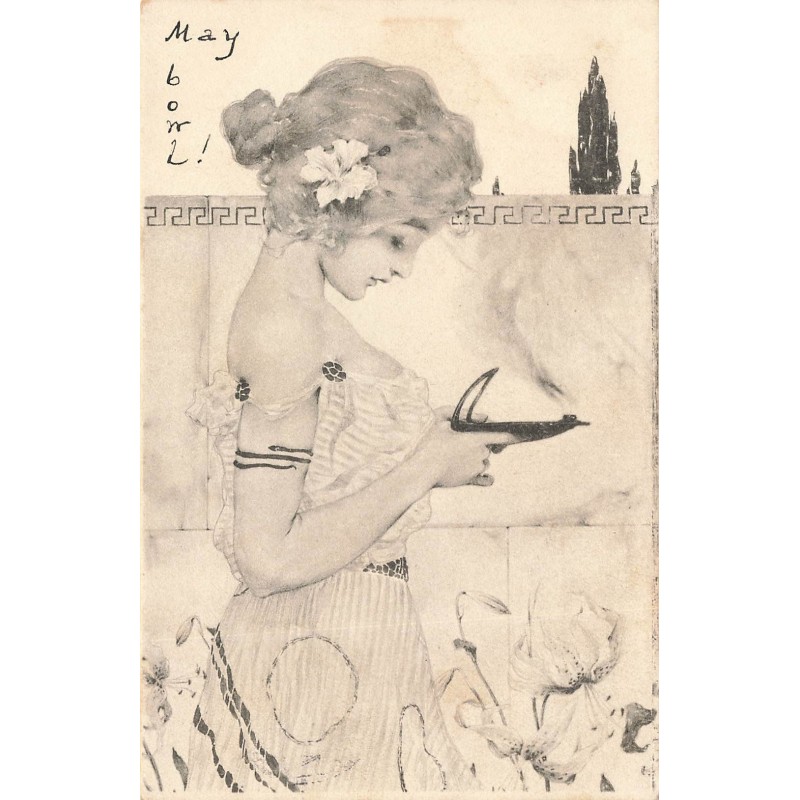 n°28910 - MM Vienne - Raphaël Kirchner - Jeune femme tenant une lampe à huile