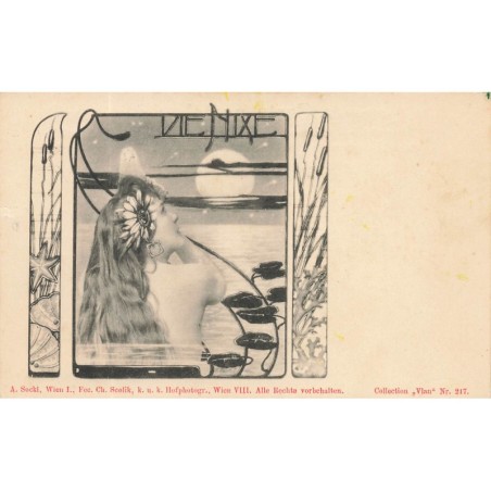 n°28915 - Scolik Collection Vlan 217 - Art Nouveau - Femme dans l'eau regardant un clair de lune