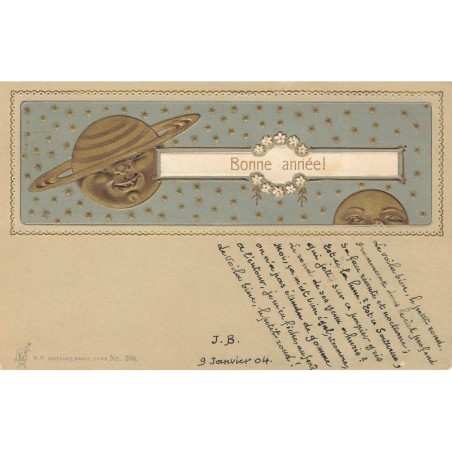 n°28917- Carte Gaufrée - Nouvel An - Bonne Année - Planètes - Lune
