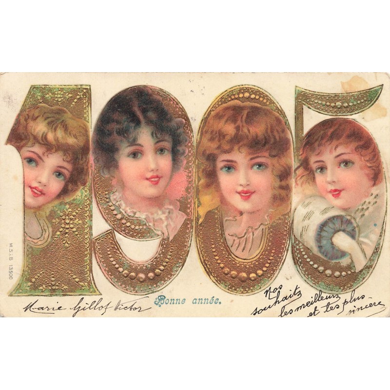 n°28919 - Carte Gaufrée - MSIB 13500 - Bonne Année 1905 - Portraits de jeunes femmes