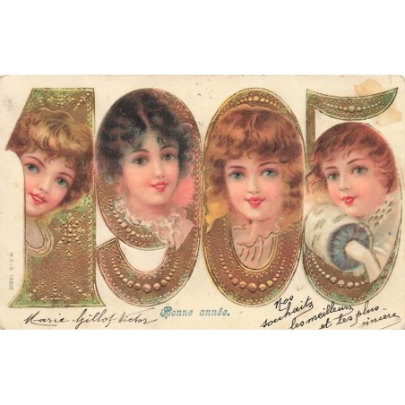 n°28919 - Carte Gaufrée - MSIB 13500 - Bonne Année 1905 - Portraits de jeunes femmes