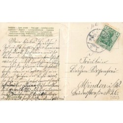 n°28923 - Carte Gaufrée -Fröhe Ostern - Fillette portant une hotte remplie d'oeufs, et un garçon une poule