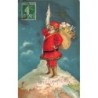 n°28925 - Carte Gaufrée - Joyeux Noël - Père Noël debout sur la mappemonde
