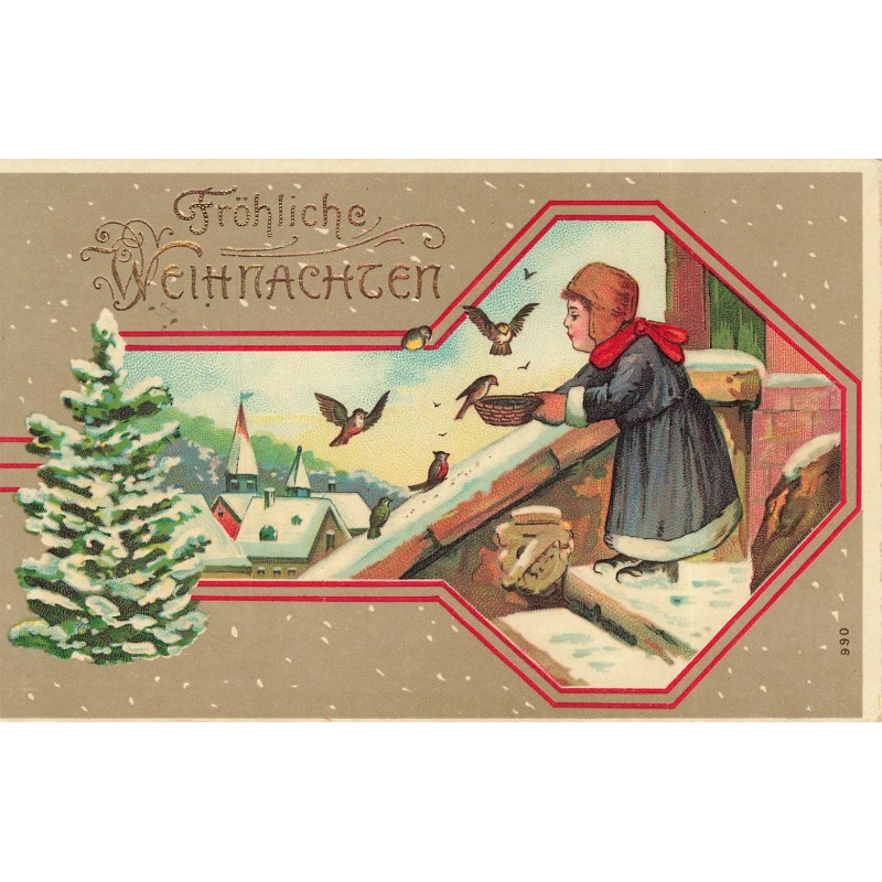 n°28929 - Noël - Fröhliche Weihnachten - Fillette nourrissant des oiseaux