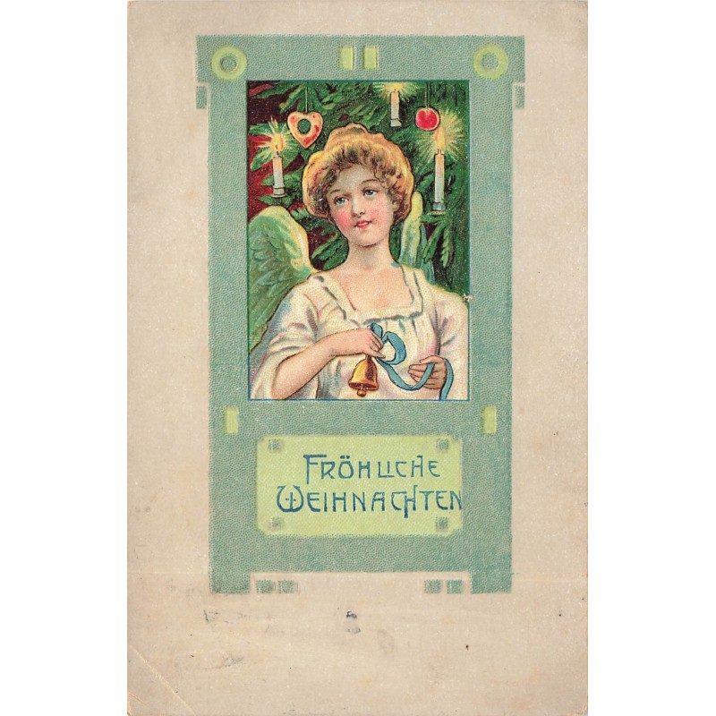 n°28932 - Carte Gaufrée - Noël - Fröhliche Weihnachten -Ange gardien tenant une clochette
