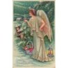 n°28934 - Carte Gaufrée - Noël - Gesegnete Weihnachten - Ange gardien près d'un panier et d'une lanterne
