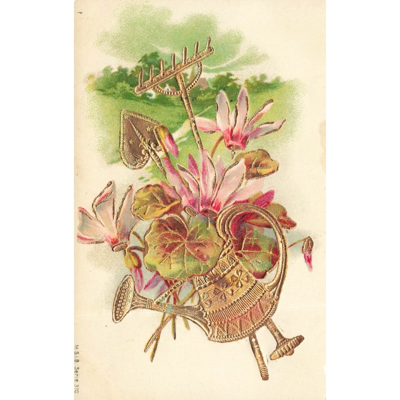 n°28937 - Carte Gaufrée - Fantaisie - MSIB 370 - Fleurs dans un arrosoir