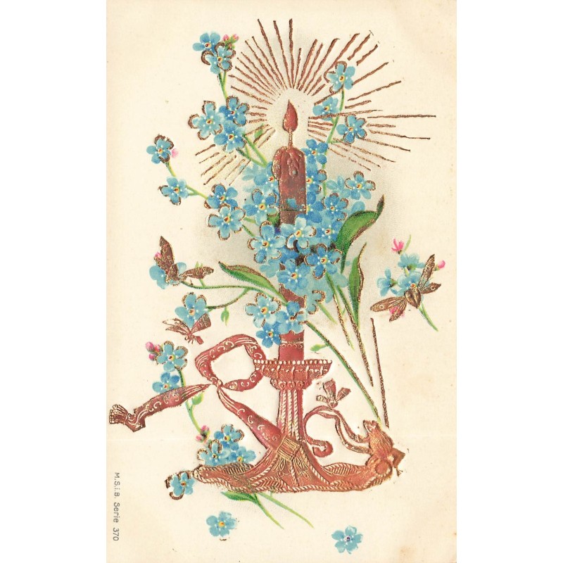 n°28938 - Carte Gaufrée - Fantaisie - MSIB 370 - Myosothis autour d'une bougie