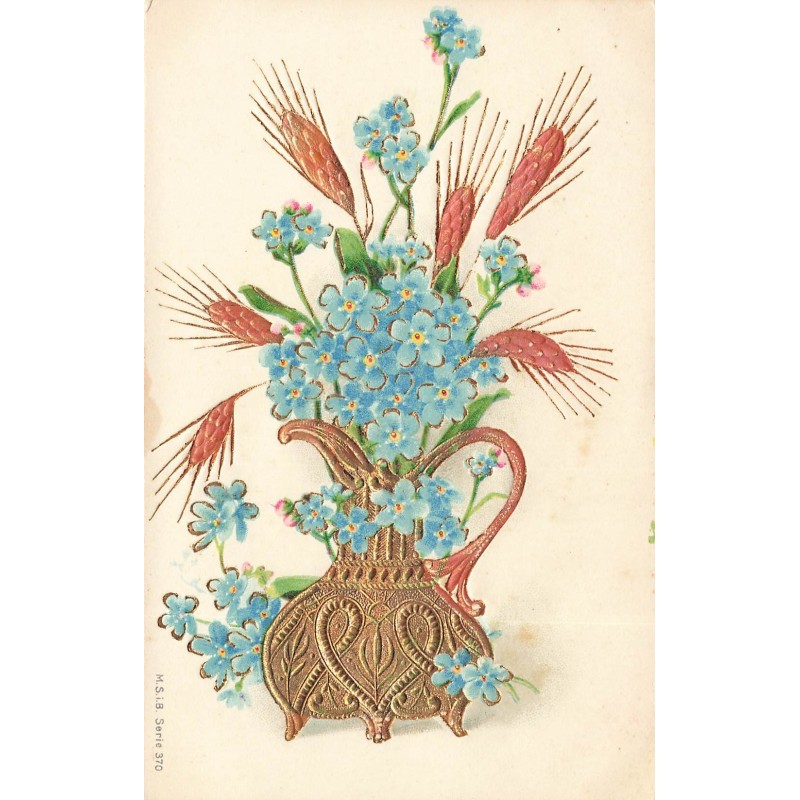 n°28941 - Carte Gaufrée - Fantaisie - MSIB 370 - Myosotis dans un vase
