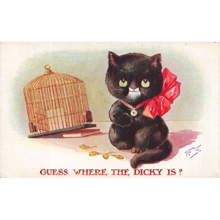n°28945 - Kitty Kats - Chat - Guess where the dicky is ? - Chat noir près d'une cage vide