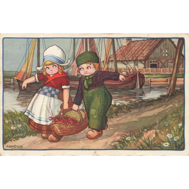 n°28954 - Illustrateur - Bertiglia - Jeune couple hollandais portant des homards dans un panier