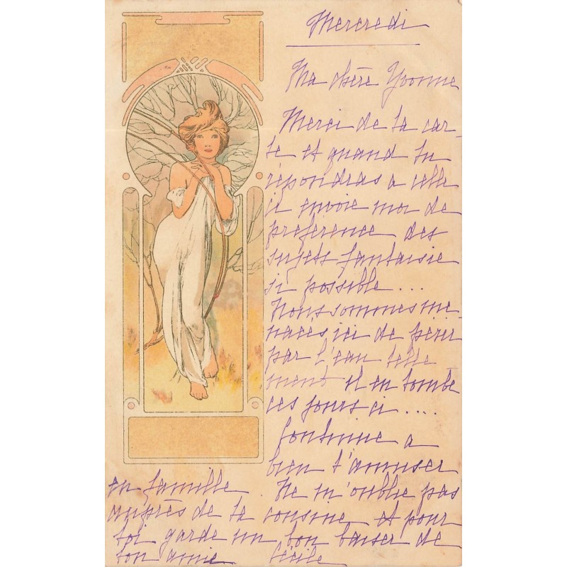 n°28955 - Illustrateur - A. Mucha - Jeune femme blonde aux pieds nus, portant une simple robe blanche