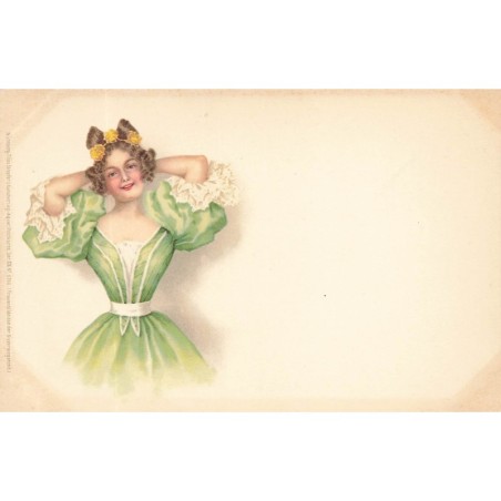 n°28959 - Fantaisie - Stroefer's  - Jeune femme portant une robe verte