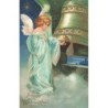 n°28972 - Carte Gaufrée - Clapsaddle - Fröhliche Weihnachten - Ange frappant sur le marteau d'une cloche