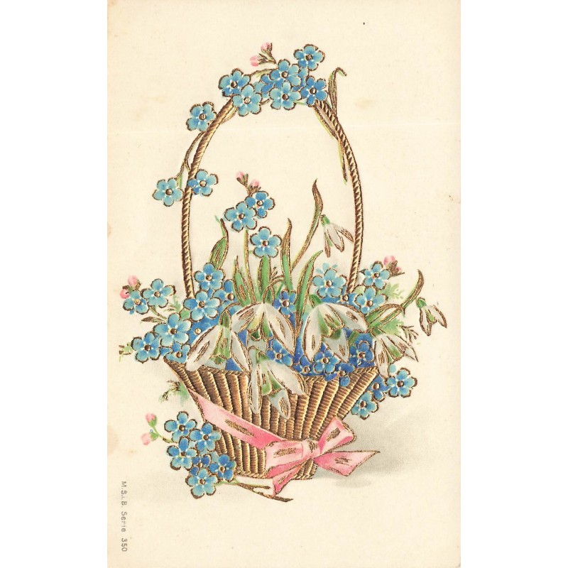 n°28996 - Carte Gaufrée - MSIB 350 - Fleurs, dont des myosothis dans un panier