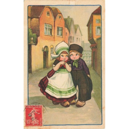 n°29002 - Illustrateur - Bertiglia - Couple de petits hollandais marchant dans une rue