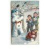 n°13539 - Bonne Année - Enfants faisant des boules de neige pour les lancer sur un bonhomme de neige - Oilette