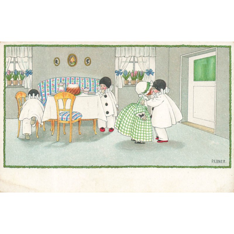 n°29011 - Pauli Ebner - MM Vienne 1235 - Des petits Pierrots avec une jeune fille s'apprêtant à manger un gateau