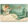 n°13540 - Carte Gaufrée - Bonne Année - Ange jouant de la trompette