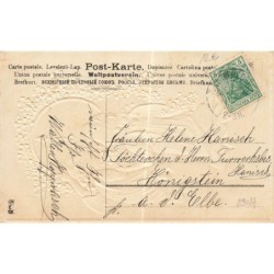 n°29017 - Carte Gaufrée - Nouvel An - MSIB 13804 - Deux anges décorant une pendule de myosotis