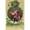 n°29022 - Nouvel An - Godt Nyttar  - Nain tenant un trèfle, avec des coccinelles - champignon