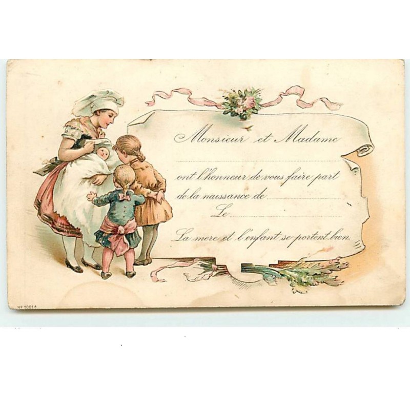 n°13545 - Carte Gaufrée - Faire Part de Naissance