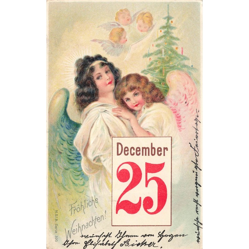 n°29028 - Carte Gaufrée - MSIB Serie 300 - Fröhliche Weihnachten - Deux anges gardiens