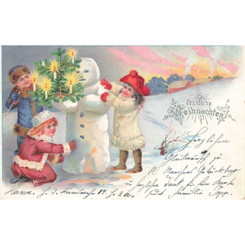 n°29033 - Noël - Fröhliche Weihnachten - Enfants faisant un bonhomme de neige